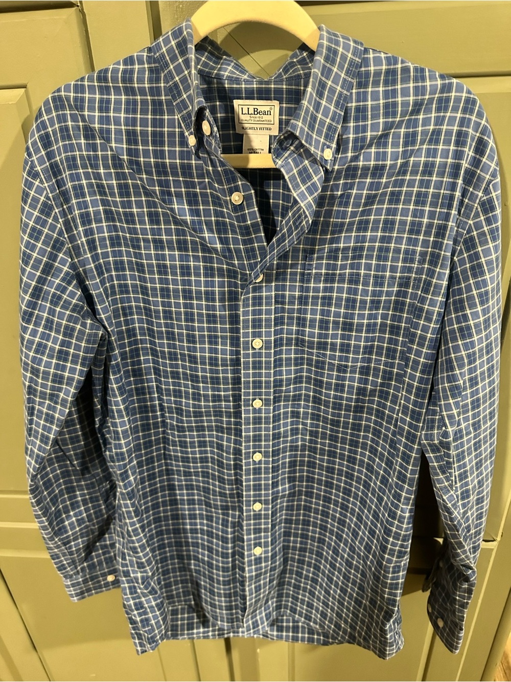 L.L. Bean Men's Blue and White Plaid Button-Down Shirt